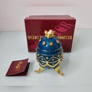 Forever Quality Design Collection Blue Fabergé Style Musical Egg Jewelry Box